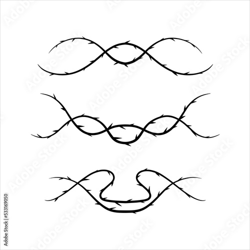 Thorn branch or vine. Natural intertwined pattern. Element of tattoo with spike.