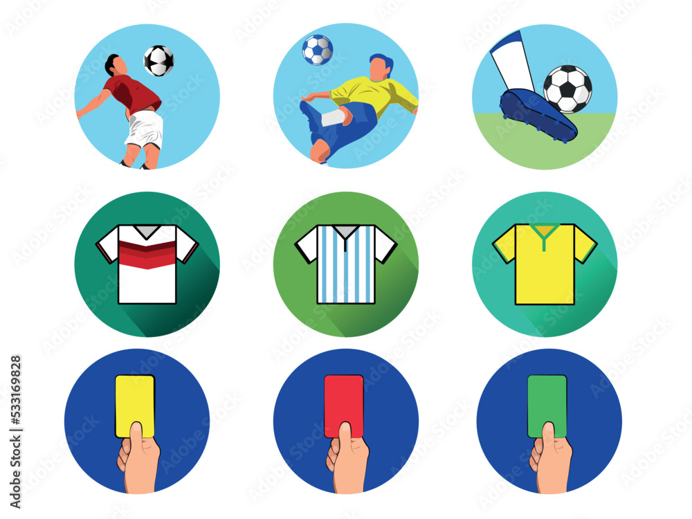 Soccer flat icons set images in circle