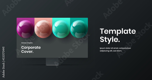 Unique computer display mockup landing page template. Modern web banner design vector illustration. © kitka