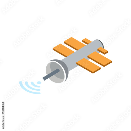 Orbital communication satellite isolated icon. Astronautics and space technology object, spacecraft vector illustration in flat design.