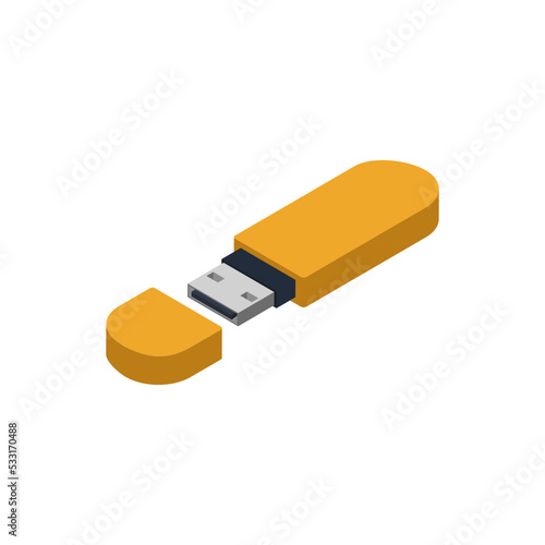 Yellow usb drive isometric 3D icon. Digital technologies, computer device, multimedia equipment vector illustration