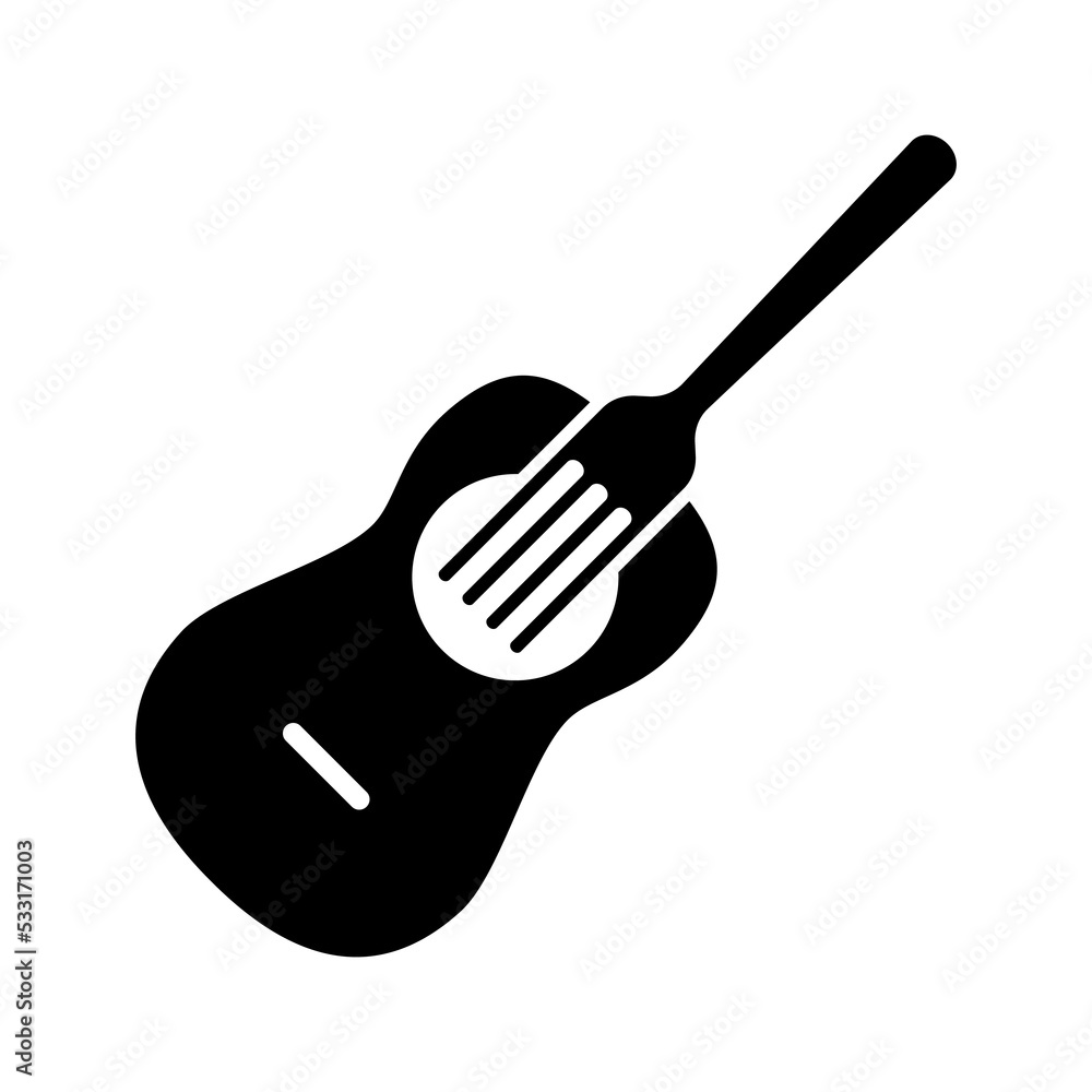 Fork with guitar logo for restaurant icon. Bar Cafe illustration Fork with guitar logo for restaurant icon. Bar Cafe illustration