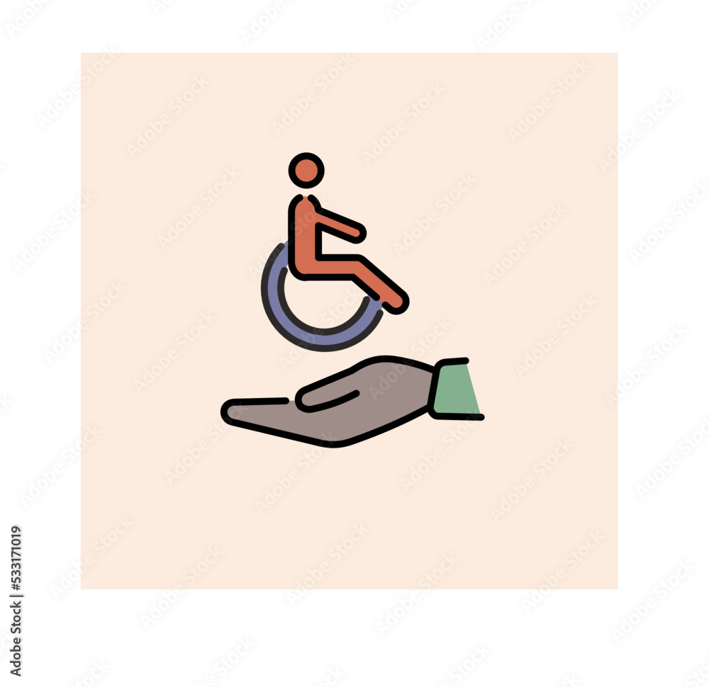 The concept of inclusion, equality and diversity. Icon of a person in a wheelchair. Employee Protection The concept of inclusion, equality and diversity. Icon of a person in a wheelchair. Employee Protection