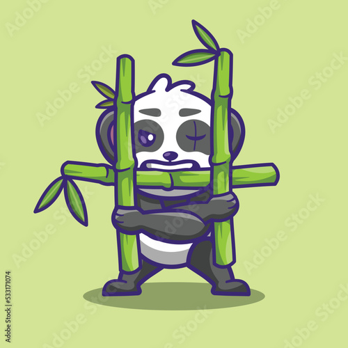 cute panda character imitating samurai style