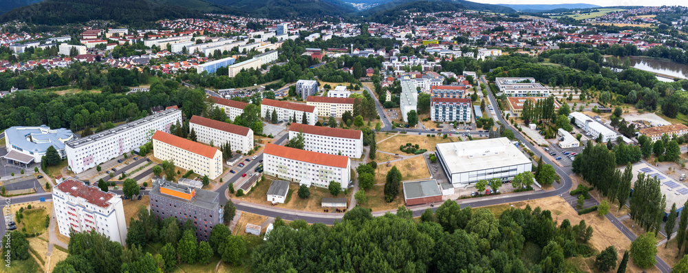 Luftaufnahme des Campus der Technischen Unversität Ilmenau in Ilmenau, Thüringen, Deutschland