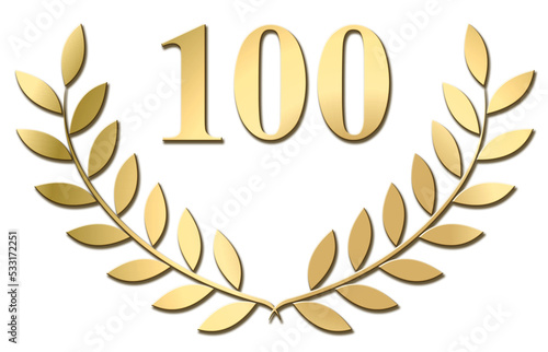 Gold laurel wreath 100 PNG isolated on a white background photo