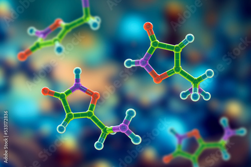 Muscimol molecule, 3D illustration