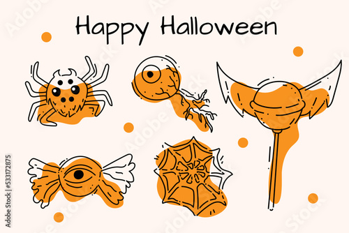 A set of spooky illustrations of Halloween outline stickers