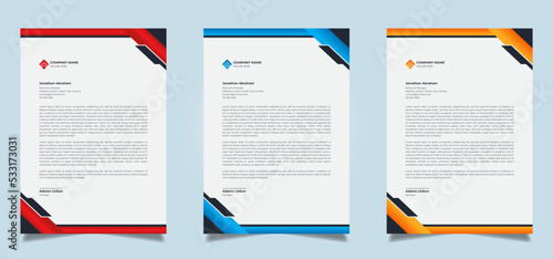 Clean and professional corporate company business letterhead template design with three color bundle 