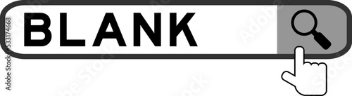 Search banner in word blank with hand over magnifier icon on white background