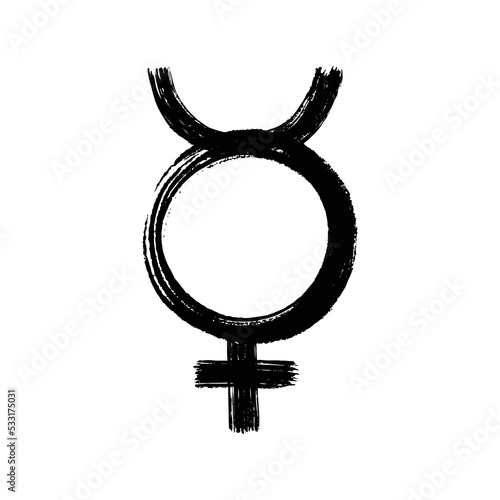 Hermaphroditus gender symbol. Black ink