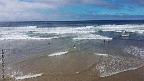 Aerial view of Xago Beach, a popular surf beach in Llodero, Asturias, Northern Spain. photo