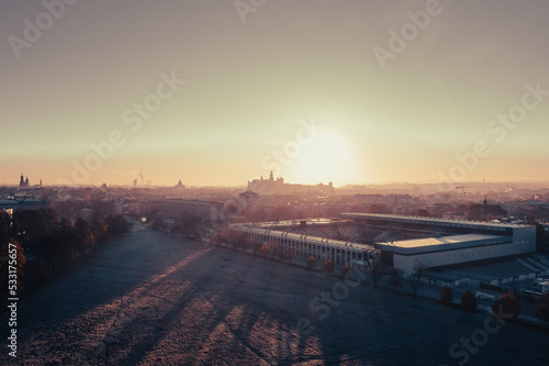 Cracovia football stadium from above