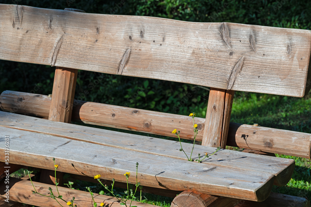 Rustikale Gartenbank aus Massivholz Stock Photo Adobe Stock