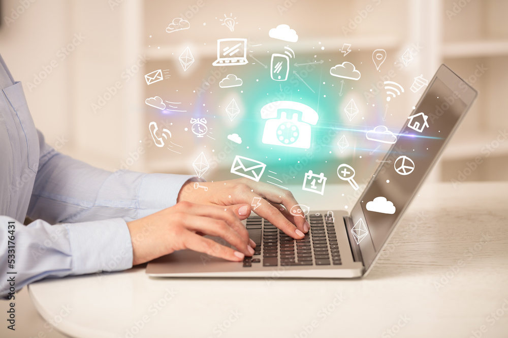 Businessman working on laptop with new business concept Businessman working on laptop with new business concept