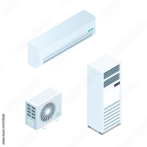 Air conditioner electronic portable and home collection set isometric illustration vector