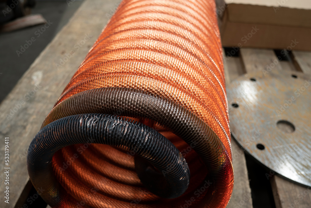 Copper pipe twisted into a hospital, on a pallet Stock Photo Adobe Stock