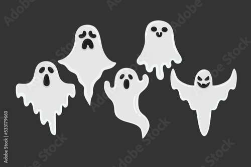 Doodle flat clipart. Creepy ghost for halloween decoration. All objects are repainted.