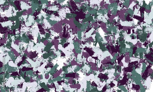 Chaotic brush strokes, wet texture. Gree, white and purple color. Seamless background.