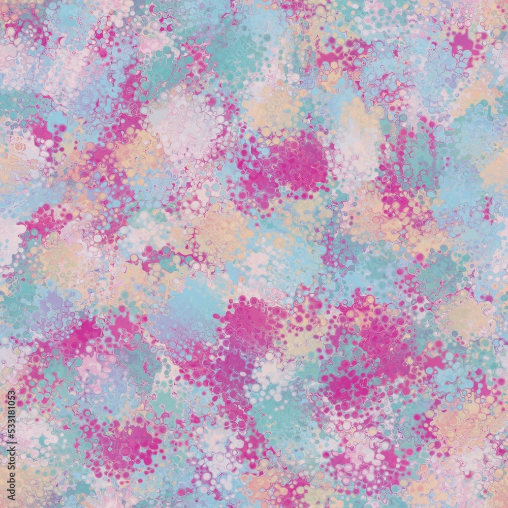 Purple, yellow, white and blue colored random spots, round splashes. Abstract seamless pattern