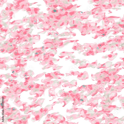 Multicolored random flying brush strokes. Veil or fish net imitation. Red, pink, green and blue colors on the white background. Seamless pattern