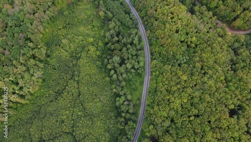 Wallpaper Mural drone footage with road in the mountains with green trees following cards Torontodigital.ca