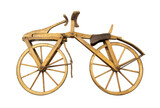 Wooden bicycle, boneshaker, isolated on white background