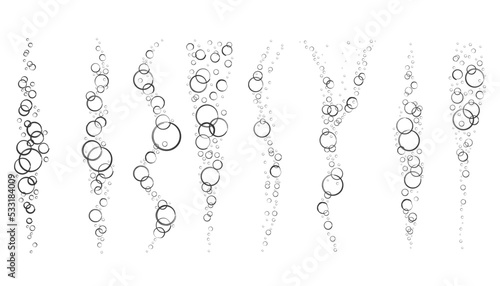 Bubbles of fizzy drink, air or soap. Vertical streams of water. Outline doodle vector illustration.