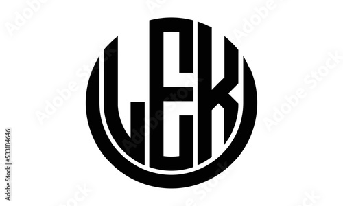 LEK shield in circle logo design vector template. lettermrk, wordmark, monogram symbol on white background.