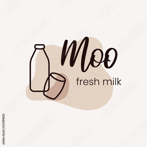 Dairy logo vector illustration fresh organic natural milk. Bottle and glass in line style