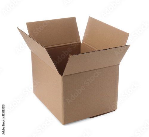 One open cardboard box on white background © New Africa