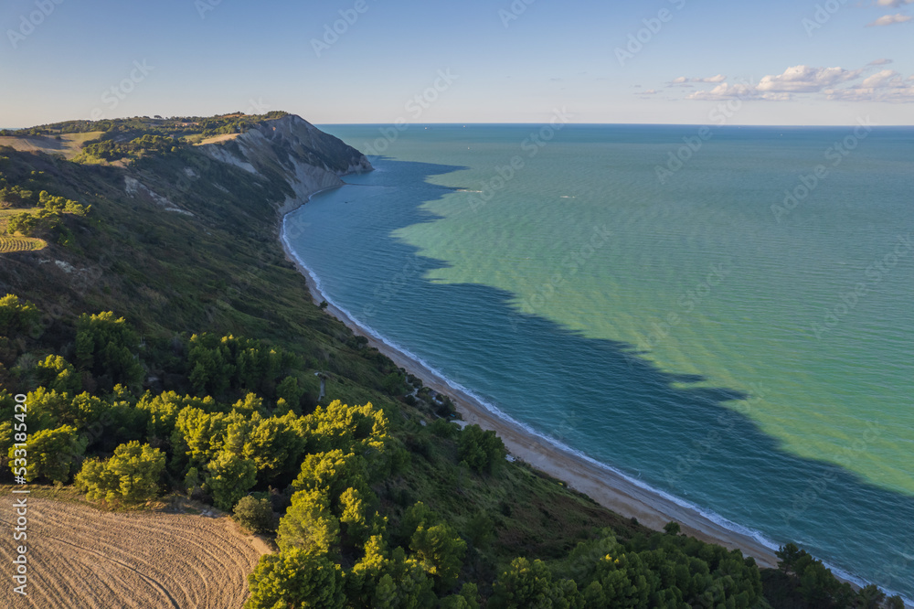 Fototapeta premium Aerial view of Italian coast in Portonovo