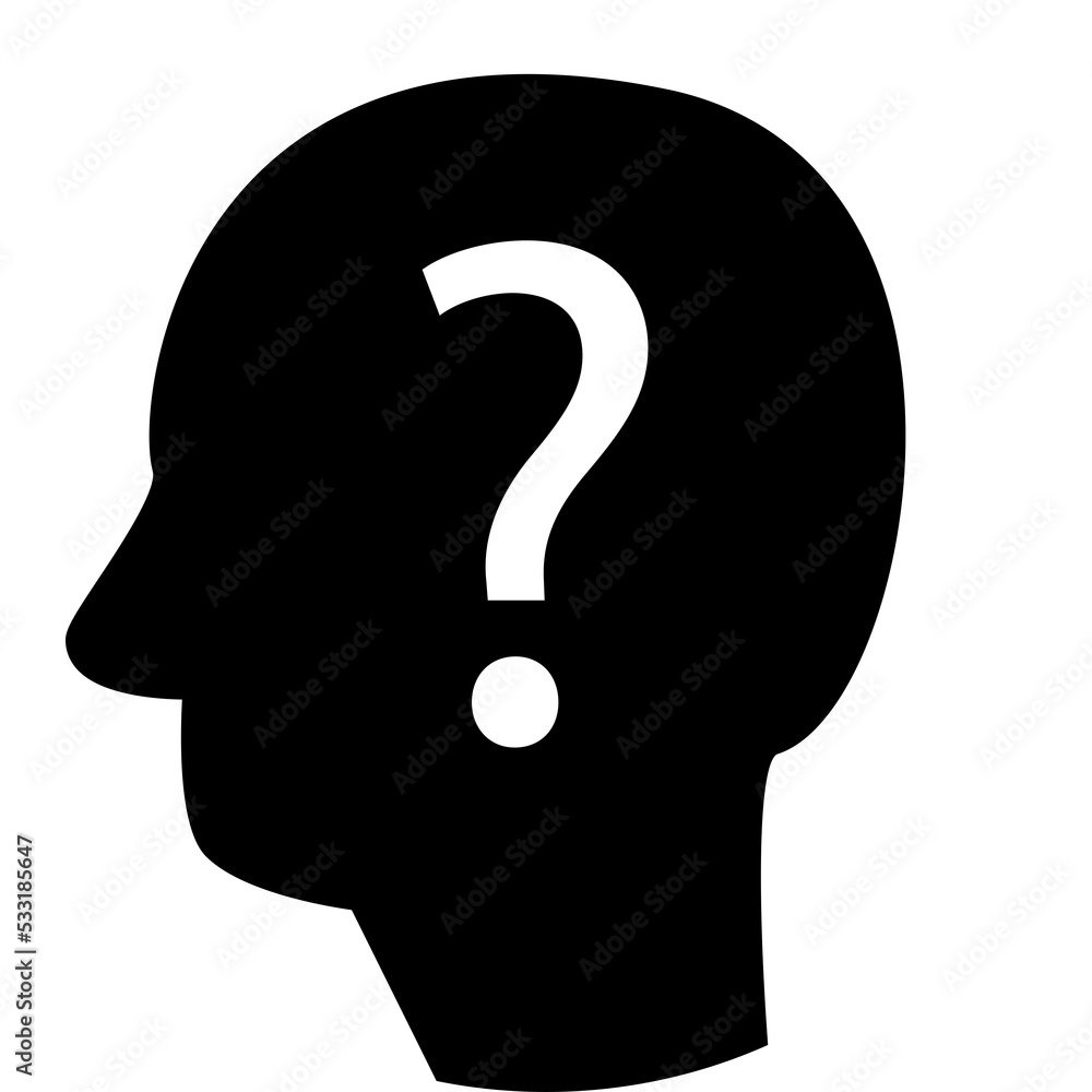 Isolated icon of a silhouette of a head with a question mark. Concept of questions and answers and problem solving. Isolated icon of a silhouette of a head with a question mark. Concept of questions and answers and problem solving.