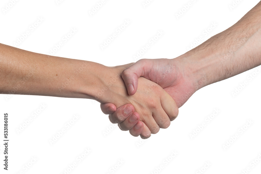 Isolated handshake between a man and a woman Isolated handshake between a man and a woman