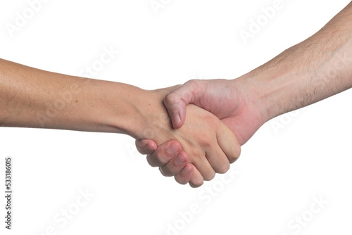 Isolated handshake between a man and a woman