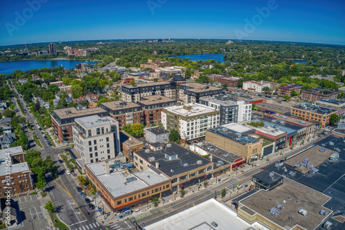 Aerial View of the Uptown Neighborhood of Minneappolis, Minnesota on Lake Bde Make Ska