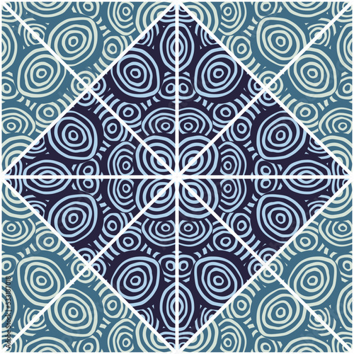 Circle shapes kaleidoscope seamless pattern. Decorative abstract mosaic ornament.