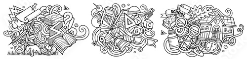 School cartoon vector doodle designs set.