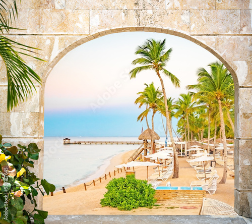 wooden open door arch exit to the beach caribbean dominican republic © dbrus