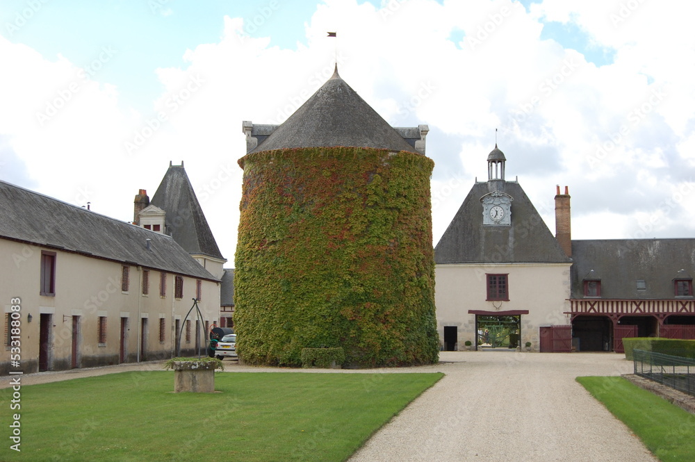 Jolie tour dans la cour d'un chateau de la Loire