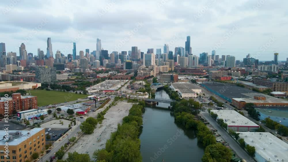 Chicago, IL USA September 15th 2022 : establishing aerial drone view image of Chicago metropolitan city area. the buildings architecture look great for tourist to come and see the skyline Chicago, IL USA September 15th 2022 : establishing aerial drone view image of Chicago metropolitan city area. the buildings architecture look great for tourist to come and see the skyline