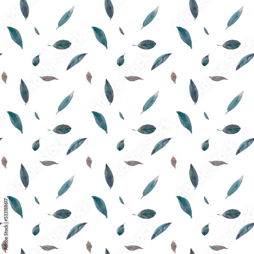 Watercolor Seamless greenery leaves pattern tropical,botanical naive background, simple, floral, branches, wrappers, wallpapers, postcards, greeting cards, wedding invitations, gift, packaging, diy 