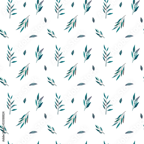 Watercolor Seamless greenery leaves pattern tropical,botanical naive background, simple, floral, branches, wrappers, wallpapers, postcards, greeting cards, wedding invitations, gift, packaging, diy 