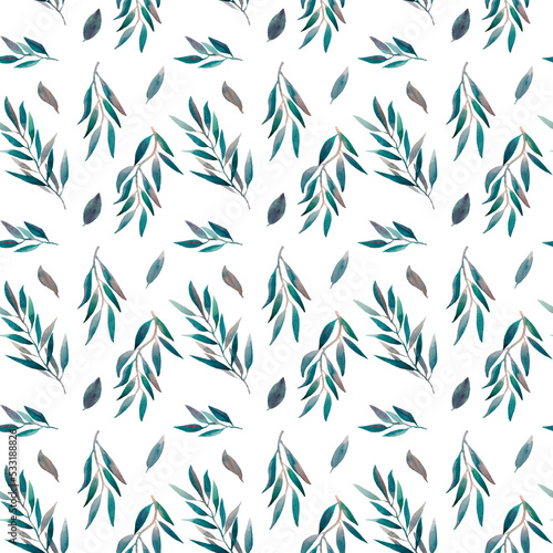Watercolor Seamless greenery leaves pattern tropical,botanical naive background, simple, floral, branches, wrappers, wallpapers, postcards, greeting cards, wedding invitations, gift, packaging, diy 