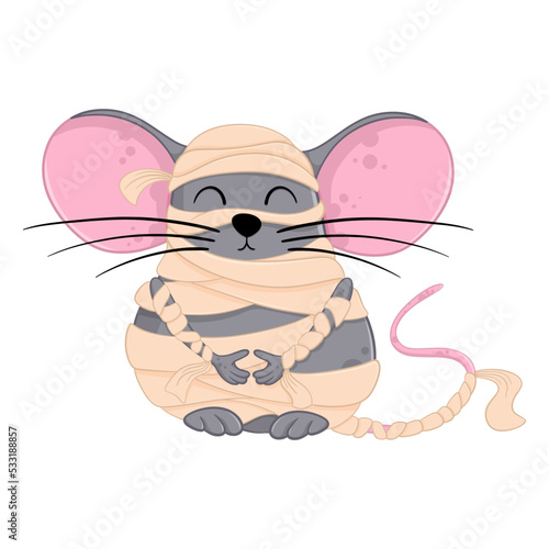 Cartoon halloween mummy mouse. Funny illustration. Isolated.