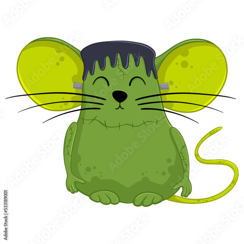 Cartoon halloween frankenstein mouse. Funny illustration. Isolated.