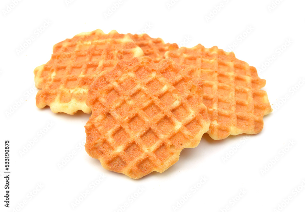 Baked waffles on white background Baked waffles on white background