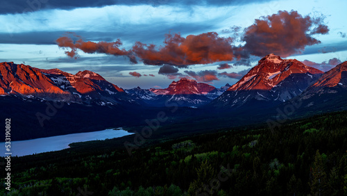 Two medicine lake in Glacier Montana sunrise