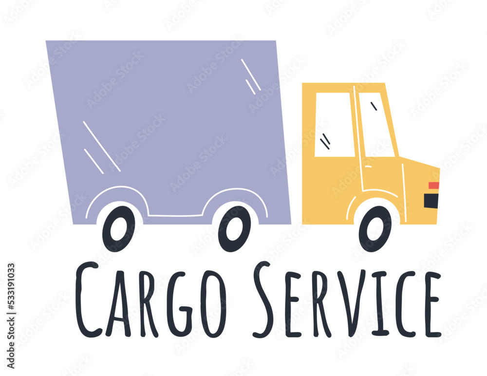 Cargo delivery truck transport van shipment service logo line sketch design element
