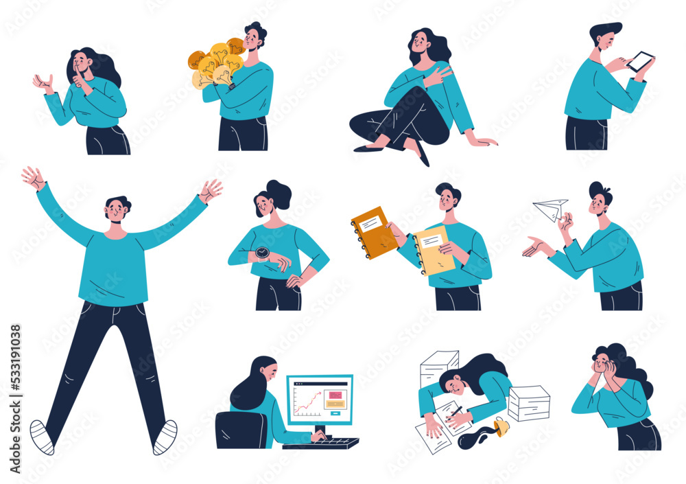 Business team people character office workers line sketch design element
